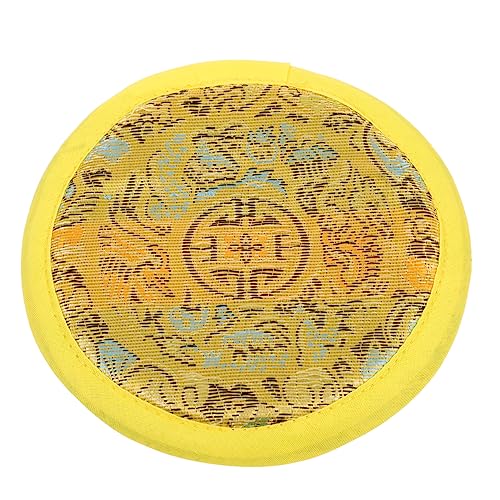 Hoement Buddha Klangschalenkissen Aus Nepal 10cm Handgenähtes Baumwoll Polster Gelb Für Meditative Entspannung Und Buddhistisches Zubehör