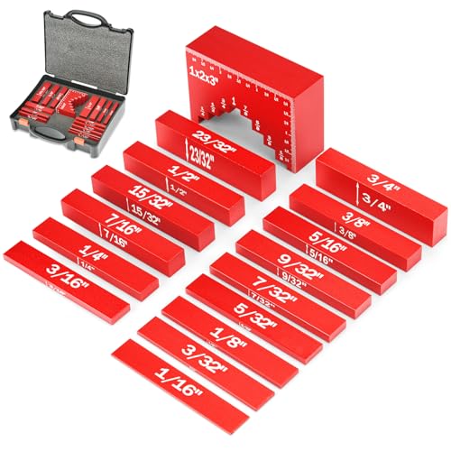 Setup Blocks Height Gauge 16pcs Precision Aluminum Setup Bars Router and Table Saw Accessories Woodworking Tools for Easily Set Fence Blade Drill Height with Storage Case