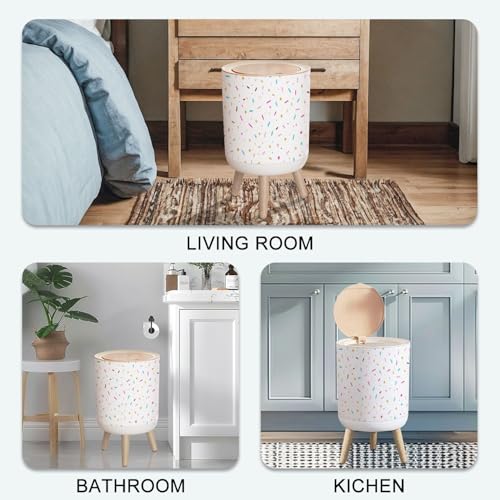 Caneca de basura pequeña con tapa y patas de madera 7L miniatura 7