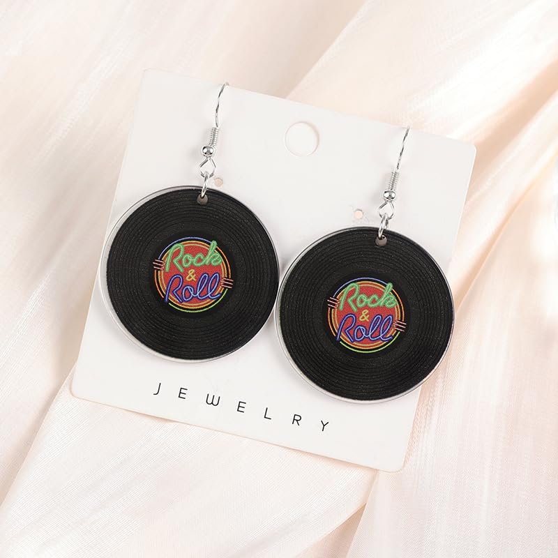 coadipress Vintage Vinyl Records Earrings for Women Retro Black Red Acrylic Long Player DJ Rock Roll 50s 60s 70s Classic Music Circle Record Dangle Drop Earrings Disco Party Jewelry2