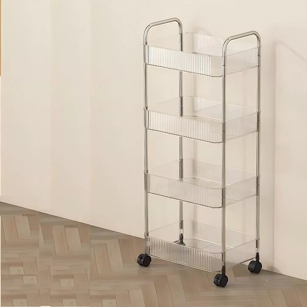 Multibao 2/3/4 Tier Storage Trolley on Wheels - Acrylic Shelf Bathroom Spa System - Salon Beauty Cart (4 Tier 40 * 28.5 * 90cm)