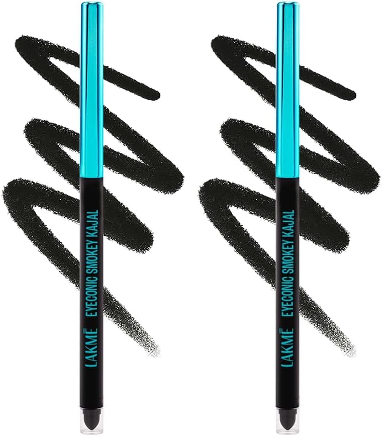 Best Coloured Kajals for Everyday Makeup 13 LAKME 9-5 Eyeconic Smokey Kajal, Black, 0.35g, for Smokey Eye Per...