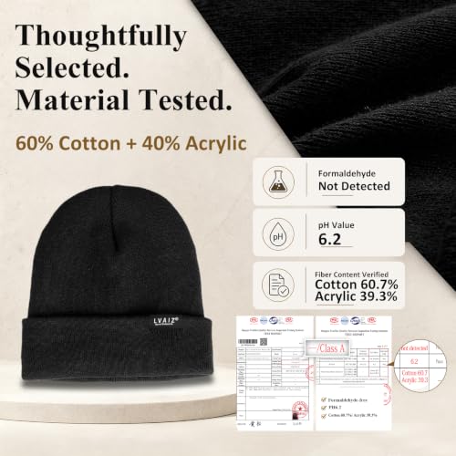 Image of Satin Lined Winter Beanie Hats for Women Unisex Cotton Knitted Cuffed Knit Hat with Silky Lining Slouchy Skull Cap