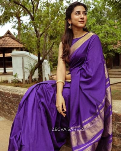 Image of ZECVA Women's Soft Kanjivaram Silk Saree For Women With Attach Unstitch Blouse Piece