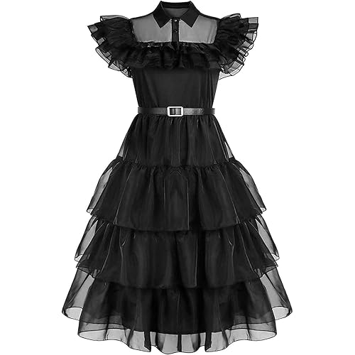 shyhand Wednesdays Addams Dress Girls Kids Wednesdays Cosplay Costume Set Wednesday Dance Dress Cosplay Halloween Dress Up