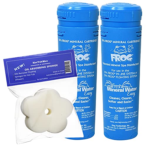 HotTubMax Spa Frog Serene Mineral Cartridge King Technology Replacement with Bonus Oil Absorbing Scum Sponge (Flower) (2)