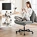 Fizzin Criss Cross Chair,Armless Cross Legged Chair with Wheels,Memory Foam Seat Office Desk Chair with Flipable Back Cushion,Mid Back Swivel Chair for Home Office,Bedroom Vanity (Grey)