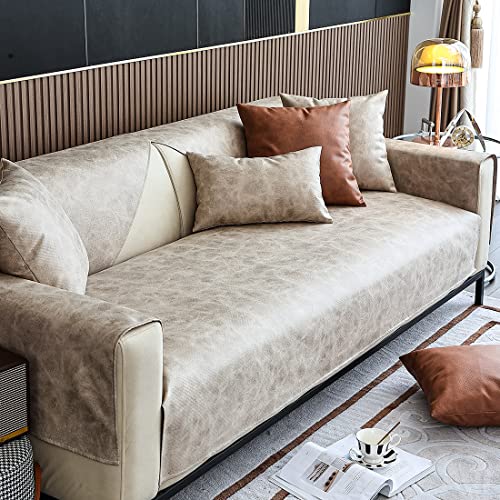 Xslive Faux Leather Waterproof Couch Sofa Cover Vintage Pu Sectional Couch Cover Non Slip Sofa Slipcover Furniture Protector For Kids Dogs Cats (Cream,28"X28") #TOP21