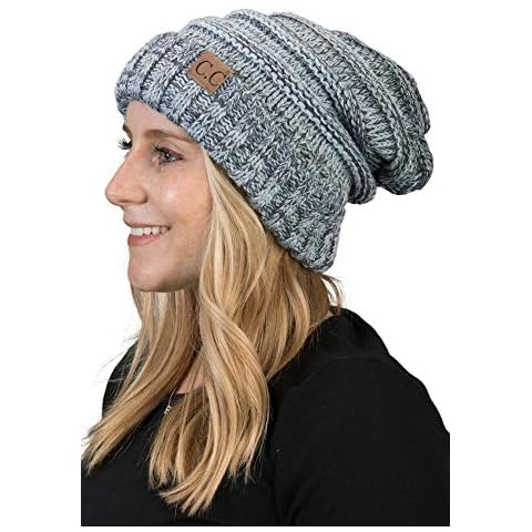 Funky Junque Trendy Warm Oversized Chunky Soft Oversized Cable Knit Slouchy Beanie, A Hint of Mint Tricolor Mix, One Size Cover