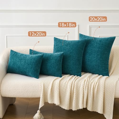 Image of MIULEE Pack of 2 Dark Teal Throw Pillow Covers 18x18 Inch Soft Chenille Pillow Covers for Sofa Living Room Couch Solid Dyed Cases