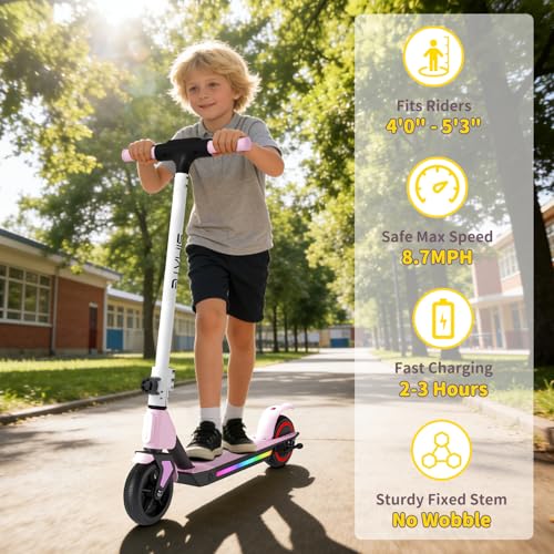 Image of SIMATE Electric Scooter for Kids 6-14, Colorful Lights & Double Brake System, Aluminum Alloy Frame, Foldable, LED Display, for Boys Girls