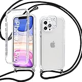 ❤ [Compatible]: solo compatible con iPhone 11 Pro 5.8" (funda protectora de silicona TPU de 360 grados + cordón de teléfono móvil + película protectora de lente）
