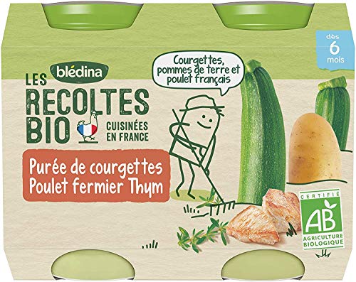 Plat Bébé Dès Purée De Courgettes Poulet Fermier Thym Les Récoltes Bio Bledina Les 2 Pots De - vue 3