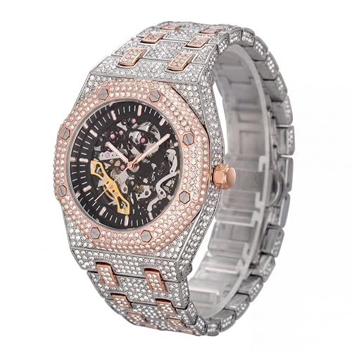 Image of Vetra ICED Out Diamond Automatic Watch for Men Hip Hop Skeleton Big Face Self - Winding Luxury Gold Black Silver Stainless Wristwatch