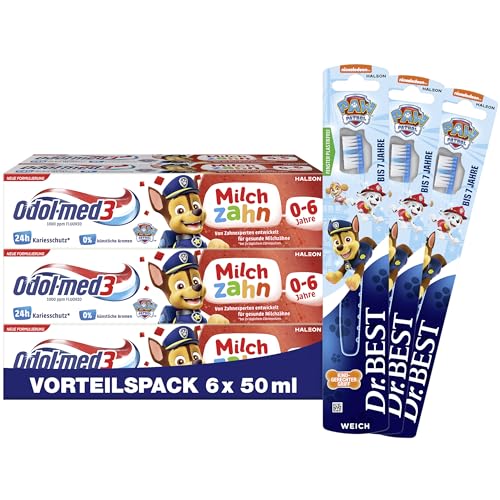 Dr.BEST Paw Patrol Weich Kinderzahnbürste + Odol-med3 Zahnpasta