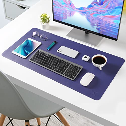 Yikda Dual-Sided Leather Mouse Pad Desk Mat, Pu Leather Desk Pad Large Mouse Pad, Waterproof Desk Mat For Desktop （31"X15.7" Blue/Blue) #TOP5