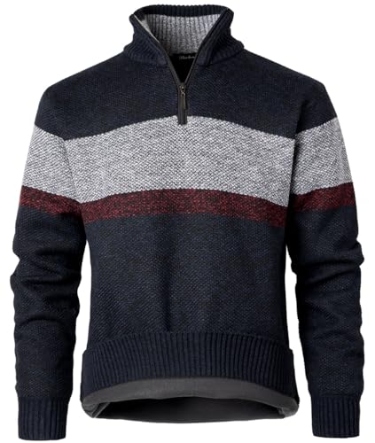 Harbrosrce Hombre Jersey con 1/4 Cremallera Forro Polar Suéteres Punto a Rayas
