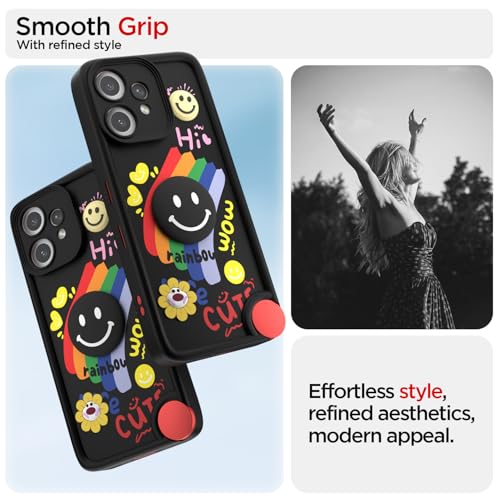 Image of Pikkme Back Cover for CMF by Nothing Phone 2 Pro 5G | Soft Silicone| Cute Rainbow Smile & 3D Cartoon Flower Design | Shockproof Raised Camera Protection Bumper Case (Black)