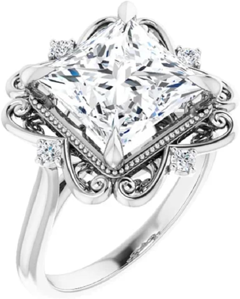 10K/14K/18K Solid White Gold Handmade Engagement Ring, 4.00 CT Princess Cut Moissanite Solitaire Ring, Diamond Wedding Ring Set for Women/Her, Anniversary/Propose Ring, VVS1