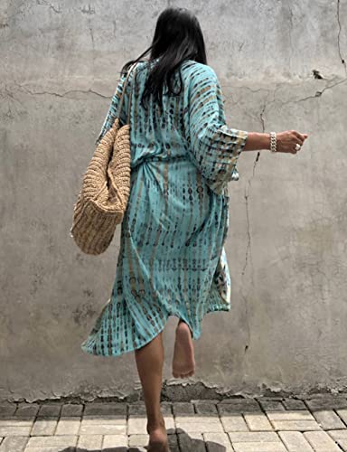 Image of Bsubseach Stylish Tie Dye Open Front Long Kimono Swimsuit Coverup for Women