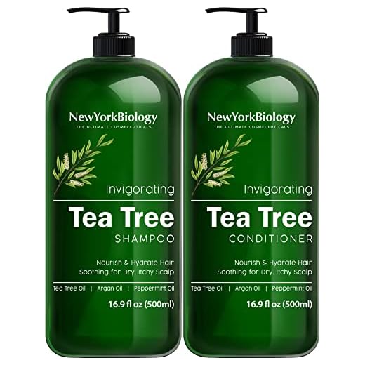 New York Biology Tea Tree Shampoo and Conditioner Set – Deep Cleanser – Relief for Dandruff and Dry Itchy Scalp – Therapeutic Grade - Helps Promote Hair Growth – 16.9 fl Oz