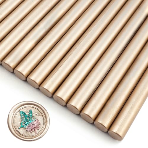 Zifospy 26-Piece 7mm Mini Wax Seal Sticks for Glue Guns – Elegant Sealing for Wedding Invitations, Greeting Cards, Wine Bottles & DIY Crafts （Champagne Gold）