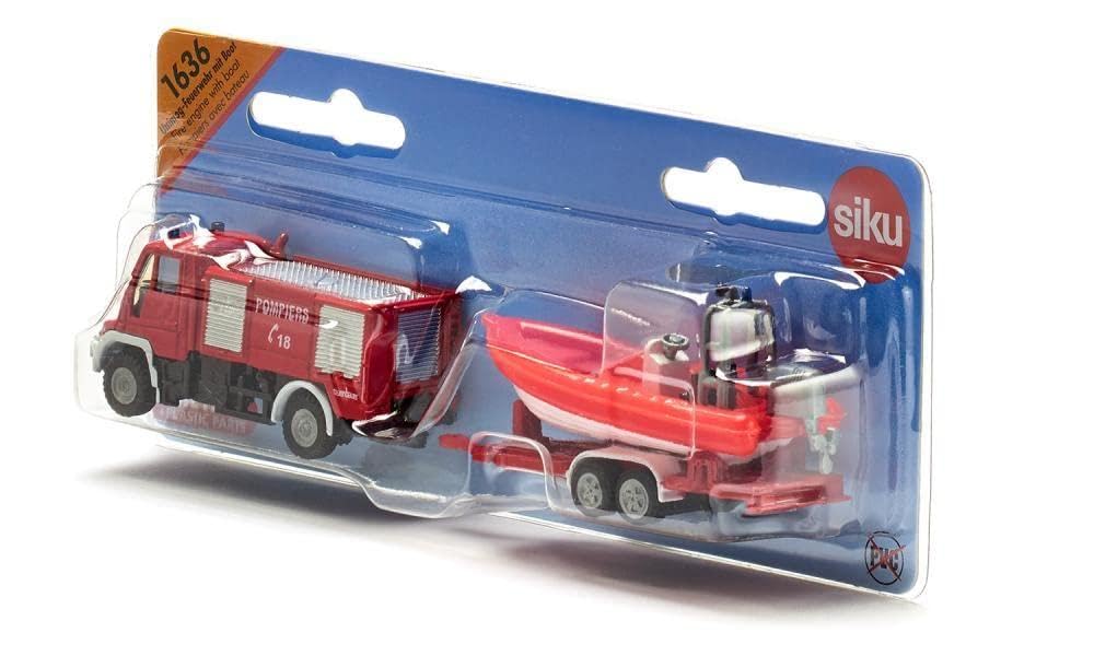 SIKU 1636 - Unimog Feuerwehr mit Boot 1:87 : Amazon.co.uk: Outlet