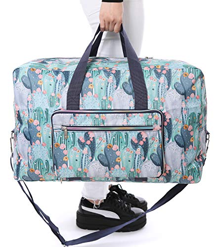 Foldable Large Travel Duffle Bag Waterproof Cute Overnight Carryon Weekender Bag for Women Girl(Cactus)