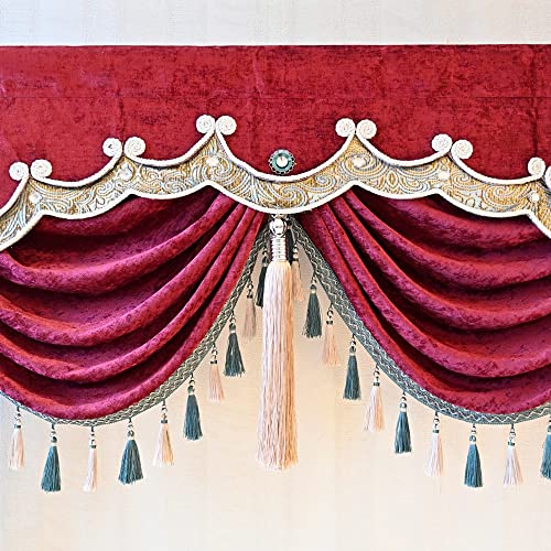 Zzczzc European Waterfall Valances Luxury Embroidery Chenille Swag Valance With Tassels Rod Pocket Top Window Valance For Living Room 1 Panel W63 Inch #TOP2