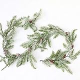 【Amplia aplicación】 Ten una feliz celebración con esta guirnalda de agujas de pino nevado. Adecuado para la decoración del hogar en interiores y exteriores, decoración de fiestas, decoración de festivales, ideal para la fiesta de Navidad, la guirnalda de Navidad se puede utilizar como decoración de la pared.