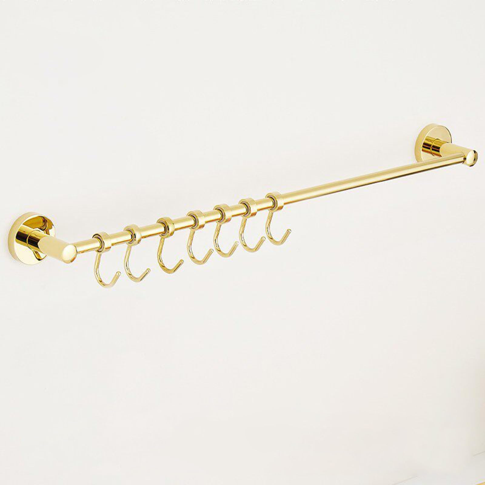 Yxllgs Gold Brass Kitchen Rail With Movable Hooks, Wall Mounted Utensil Rack, Organizer For Spatula Pot Lid Bathroom Towel Bar(80Cm/31In)