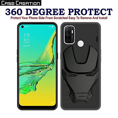 Image of COVERLY Official 3D Smooth Feel Avengers Logo Mask Soft Rugged Grip TPU Silicone Iron Man Engraved Cartoon Movie Engraved Silicone Rubber Matte Strong Back Cover for Oppo A33 (2020) -HD Black Avenger
