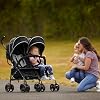 Dream On Me Volgo Twin Baby Stroller, Lightweight Side-by-Side Double Umbrella Stroller with Adjustable Canopy, 5-Point Harness, Storage Basket & Travel-Friendly Fold Black