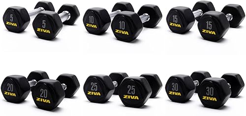 Miniatura 9 de ZIVA Mancuernas hexagonales RPU  Revestimiento de uretano de goma resistente de grado comercial, núcleo de acero sólido  Diseñado para entrenamiento