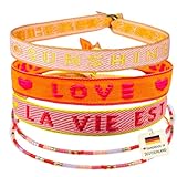 happymaker - Boho Schmuck Damen, Stoffarmbänder und Glasperlen Armbänder, neon orange und pink, größenverstellbar und wasserfest, handmade in Deutschland