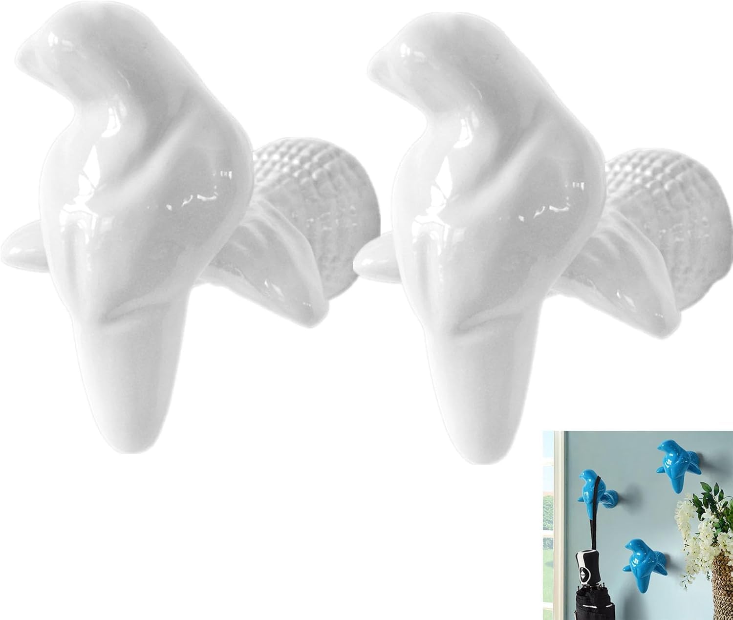 MOPAHCVT Clothing Racks Coat Hooks, 2-Piece Set of Teardrop-Shaped Wall-Mounted Hangers(White Parrot)