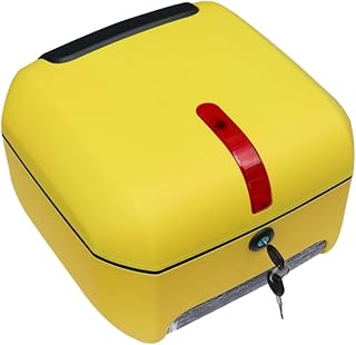 FYNNDM Baúl Trasero Universal para Motocicleta, Baúl con Cerradura Superior para Maletero, Baúl para Casco de Scooter, con Luz de Advertencia Reflectante (Color: Amarillo)