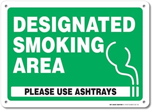 Designated Smoking Area Please Use Ashtrays Sign - Health Safety Signs Metal Plate Tin Sign Aluminum Plaque 8" x 12" Indoor Outdoor Heavy Duty