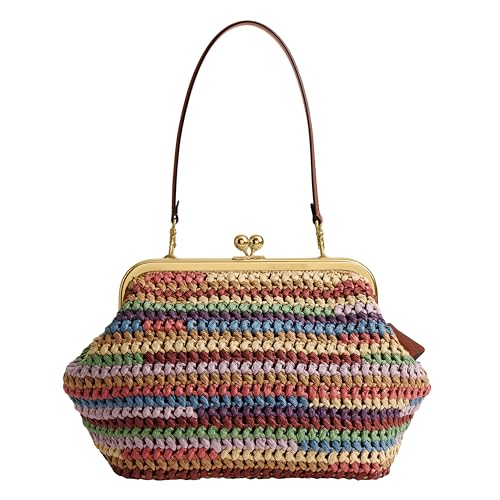Coach Womens Large Weave Straw Kisslock Frame Bag 27 Multi One Size
