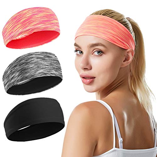 pengxiaomei 3 Pcs Non Slip Workout Headbands for Women Men, Elastic Absorbing Sweatbands Headband for Yoga Fitness Sports Running, Elastic, Fits All Head Sizes and Under Helmets