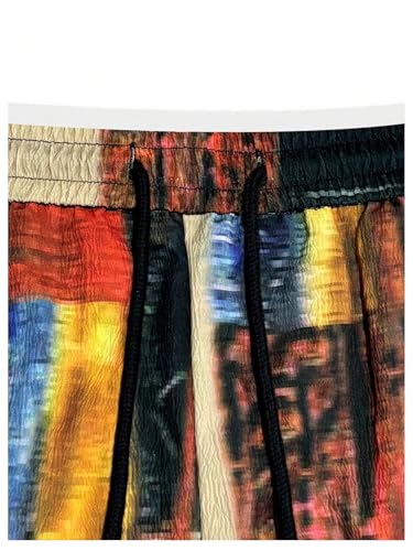 GORGLITTER Men's Patchwork Pants Drawstring Waist Wide Leg Baggy Wide Leg Pants Summer Vacation Beach Trousers4