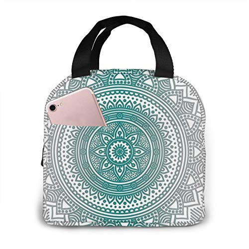 Antspuent JUYHBVZ58-120829532 Grey And Teal Mandala Lunch Bag Insulated Lunch Box Tote cover