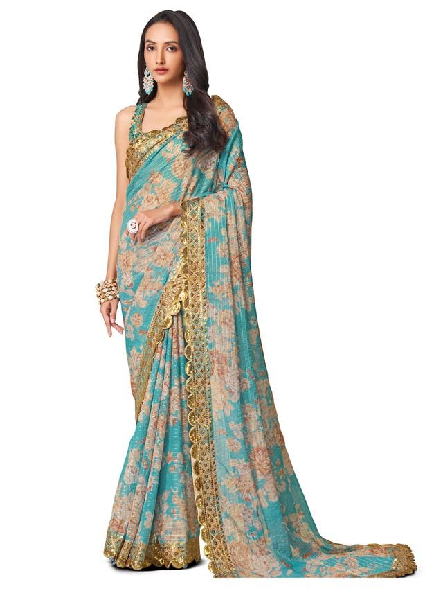 Ready to Wear Sister Wedding Wear Sari South Indian Women's Worked Saree with Stylish Blouse