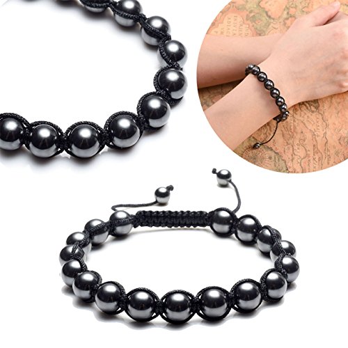 Top Plaza Men's Women's Reiki Healing Energy Natural Tiger Eye Stone Hematite Therapy Beads Macrame Adjustable Braided Link Bracelet(Set Of 3) #TOP4