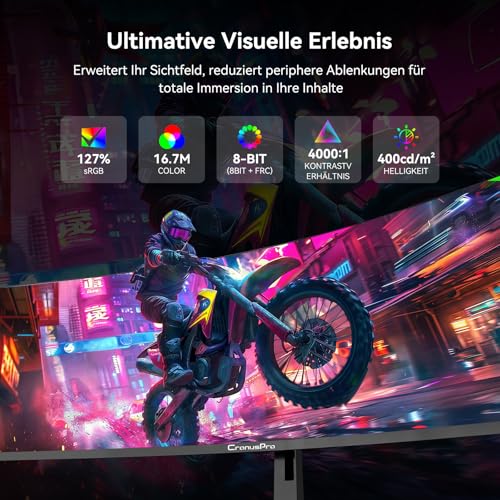 CronusPro 49 Zoll Ultrawide Curved Gaming Monitor, 165Hz, DQHD (5120 x 1440) Höhenverstellbar, 1ms MPRT, AMD FreeSync, 32:9, 4000:1, HDR400, 127% sRGB, 1500R, HDMI*2/DP*2, VESA, PC Bildschirm Schwarz 3
