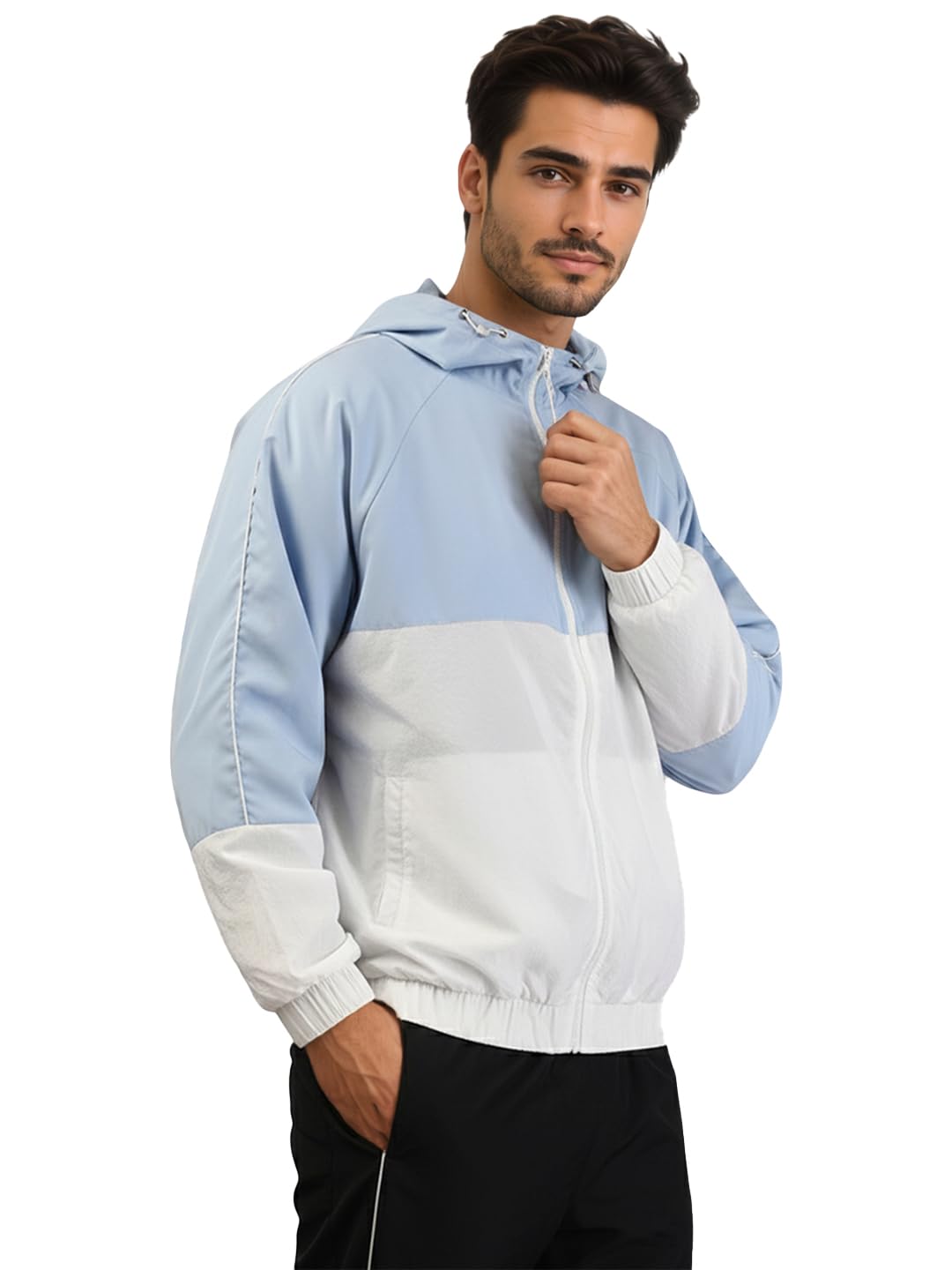 CHKOKKO Mens Stylish Oversized Windcheater Hoodie Jacket with Zip Closure Lightweight Sportswear for Running Travel Hiking Outdoor and Rainy Season Wear