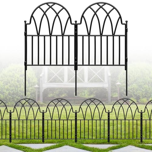 LATIHUUM Garden Fence - 24 in(H) x 10.56ft(L) Arched Metal Fence Panel No Dig Fence, Ground Stake Animal Barrier Fence for Dog, Flower Bed Edging Wire Border Panel Fencing for Yard Patio Outdoor Decor