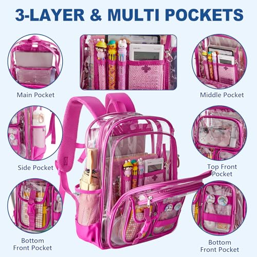Image of Red Clear Backpack, 17 inch Heavy Duty Transparent Bag, See Through BookBag forSchool Work Festival Sport Concert Travel, kids Adult 3 Years Old+