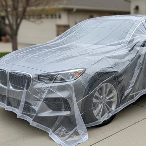 Image of 250 GSM HDPE Tarpaulin 6 X 9 Feet I Heavy-Duty Waterproof Non-Filler Sheet for Car Parking Shed, Tin Shed, Bike Cover, Outdoor Rainproof Tent, Garden, (Transparent) Eyelet on Every Corner