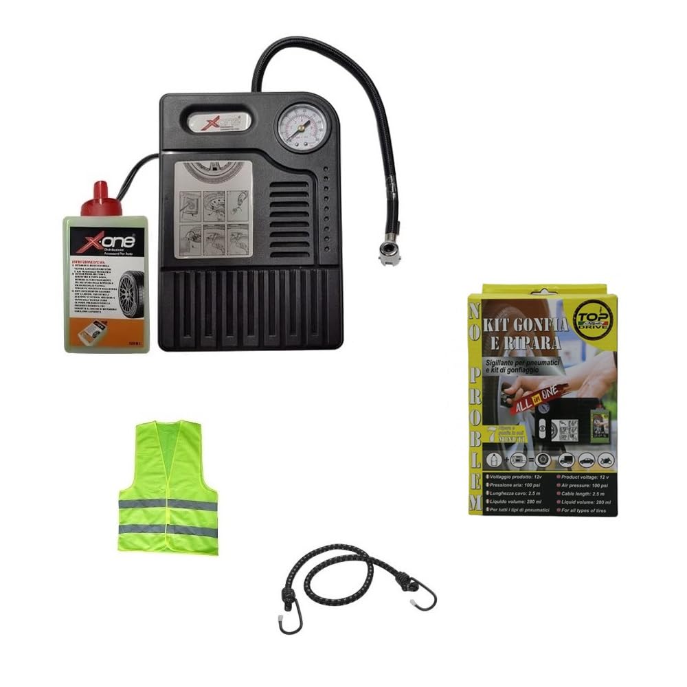 Kit reparador de neumáticos, infla y repara neumáticos para coche, moto, scooter, bicicleta, quad, compatible con Mercedes GLA Kit reparación pinchazos gomas set inflado rápido bote de 280 ml